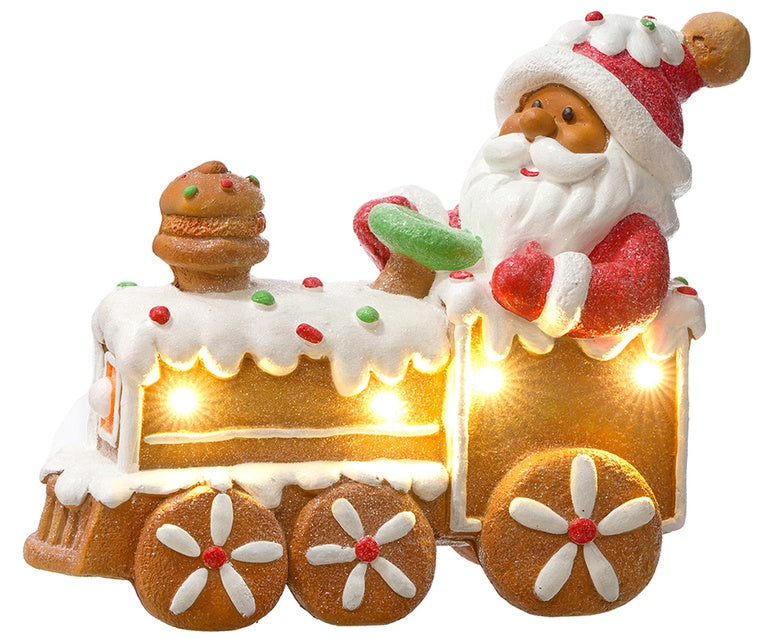 MGO Gingerbread Santa In Train LED