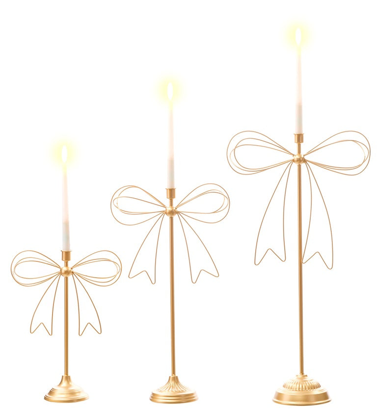 Sm Mtl Gold Bow Taper Holder