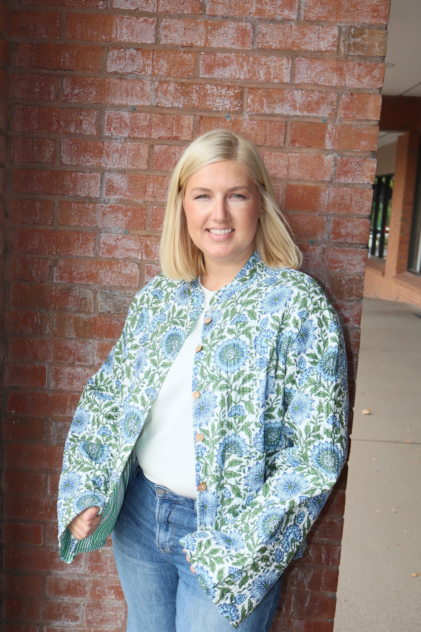 Blue Floral Quilted Jacket