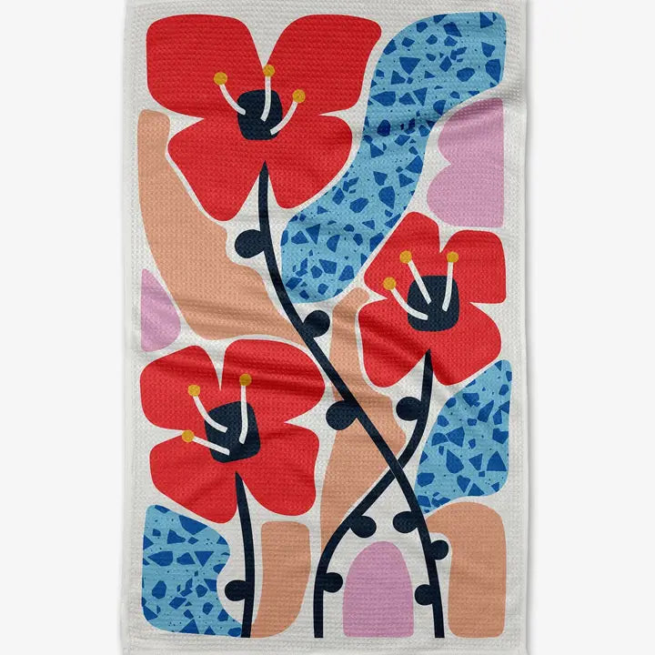 Geometry Dizzy Poppies Tea Towel