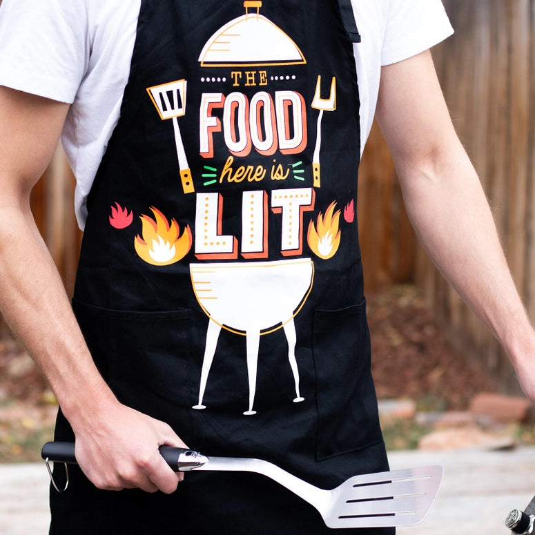 Lavley The Food Here Is Lit Apron - Funny Grilling Apron