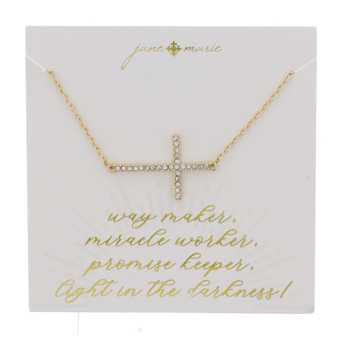 JANE MARIE SIDEWAYS CLEAR CRYSTAL CROSS NECKLACE