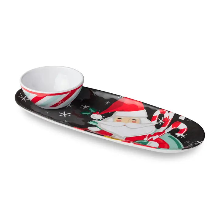 Certified International Christmas Whimsy Santa Melamine Tray and Bowl Gift