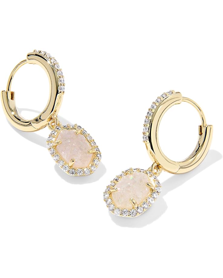 KENDRA SCOTT DAPHNE CRYSTAL FRAME HUGGIE EARRINGS GOLD IRIDESCENT DRUSY