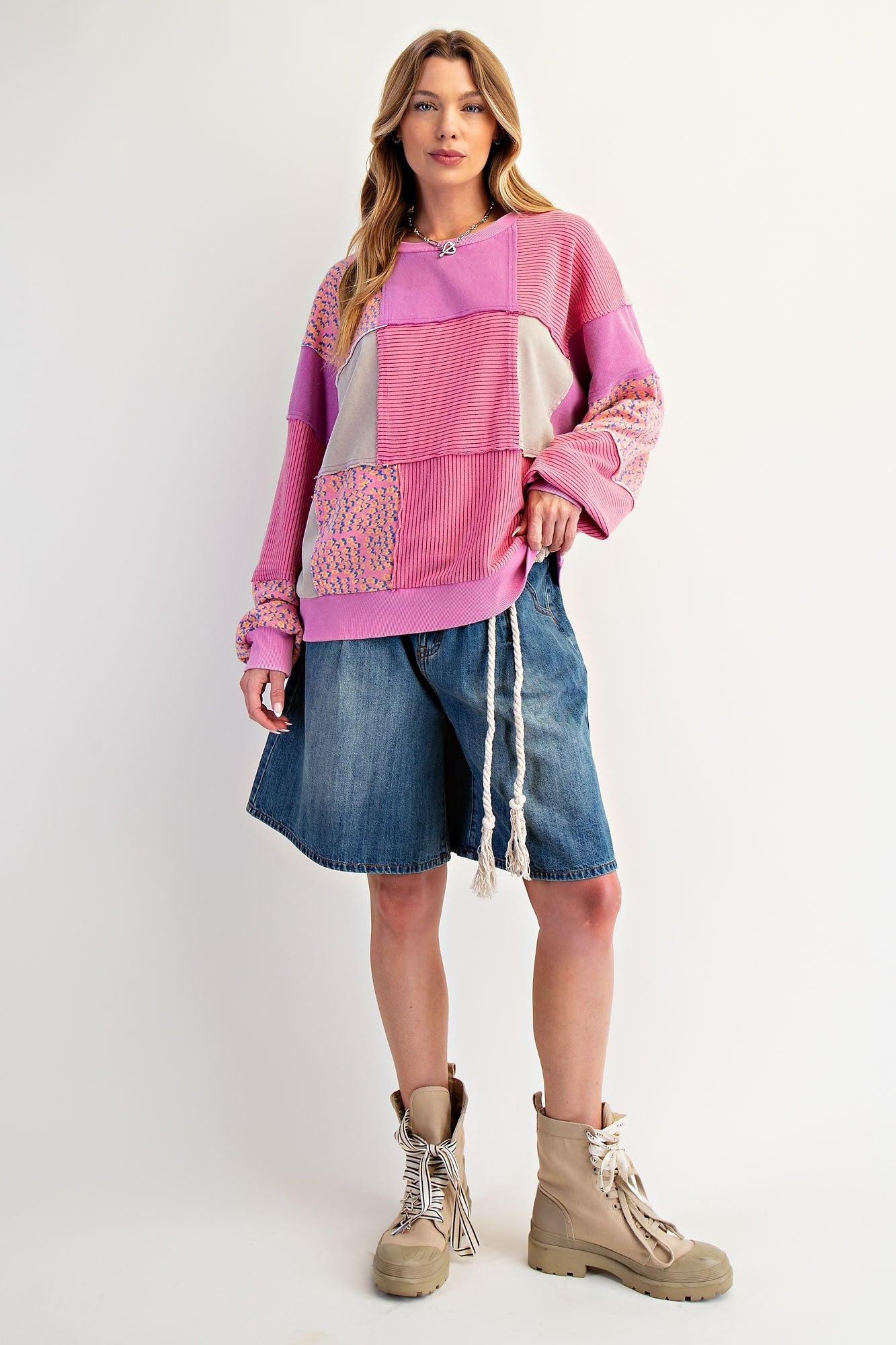 EASEL PATCHWORK WASHED TERRY PULLOVER