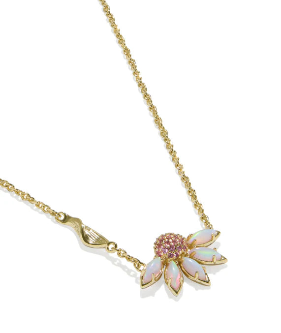 KENDRA SCOTT ANYA FLOWER SHORT PENDANT NECKLACE GOLD LIGHT PINK MIX