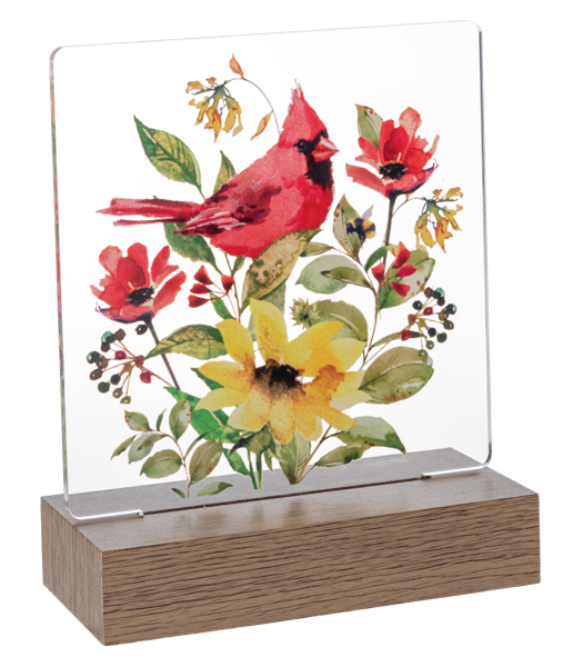 LED Light Up Cardinal & Hummingbird w/Flowers Tabletop Figurines