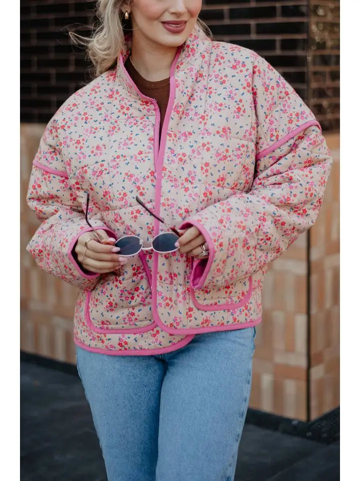 Katydid Pink Dainty Floral Lightweight Quilted Jacket