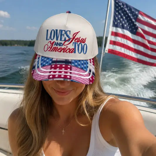 Loves Jesus and America Too Vintage Trucker Hat