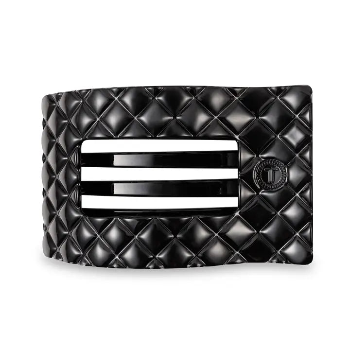 Teleties Flat Rectangle Hair Clip | Large | Jet Black Quilted