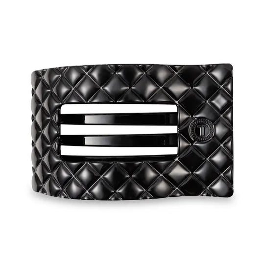 Teleties Flat Rectangle Hair Clip | Large | Jet Black Quilted
