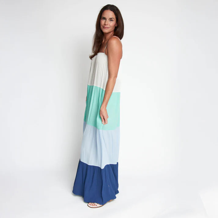 ELSIE & ZOEY Amryn Color Block Tiered Maxi Dress-Future Dusk
