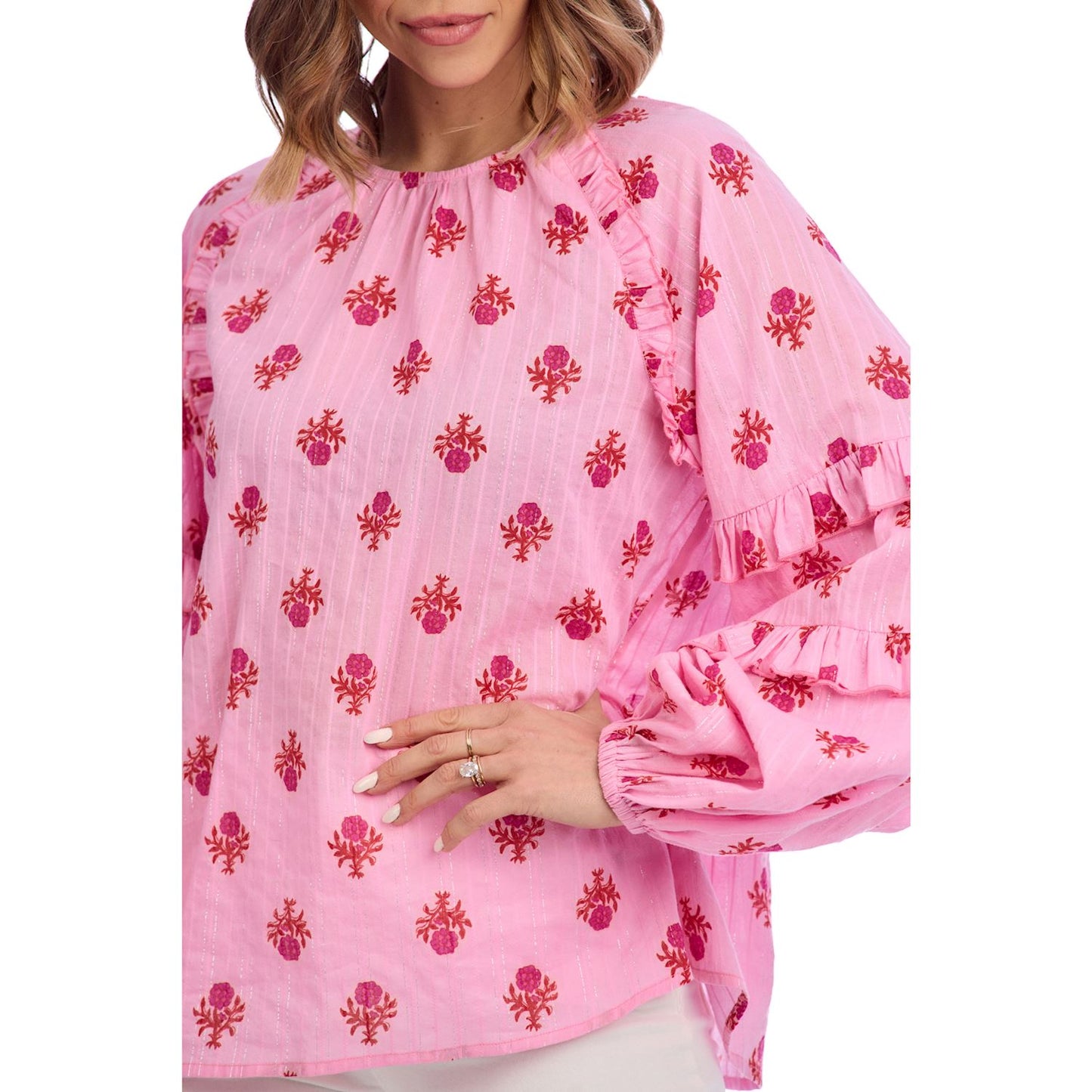 MUD PIE PINK TRENTON PRINTED TOP