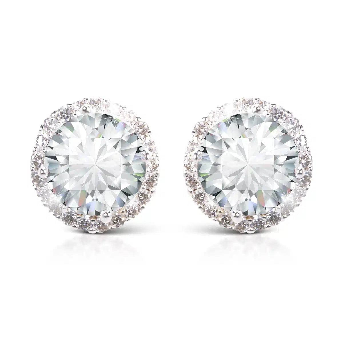 AMANDA BLU TIMELESS RADIANCE – ROUND CUT HALO STUD EARRINGS – SILVER