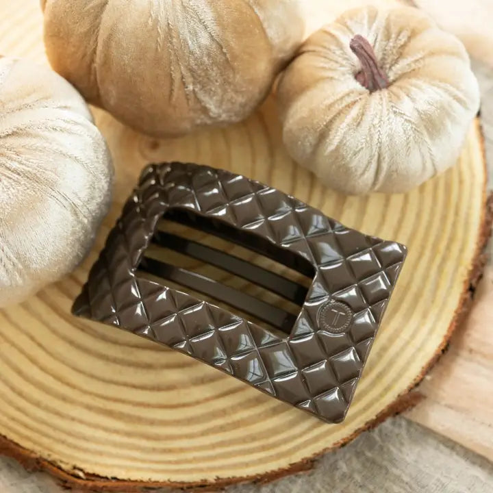 Teleties Flat Rectangle Hair Clip | Large | Truly Taupe Quilted