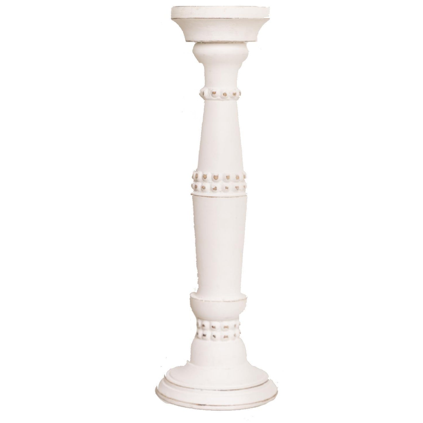 Mary Square Beaded Candle Stick Whitewash Large
