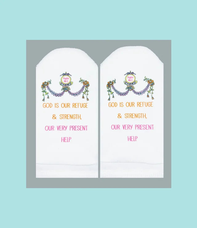Standing on the Word Socks Flower Garland with verse: Psalm 46:1 God is our very present help