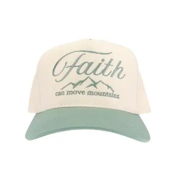 Faith Moves Mountains Embroidered Trucker Hat-Sage