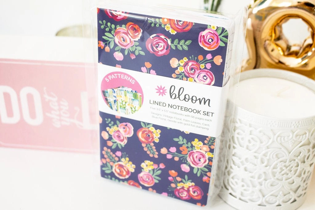 Bloom Mini Blank Lined Notebook Sets of 5, 5.5" X 2.5"