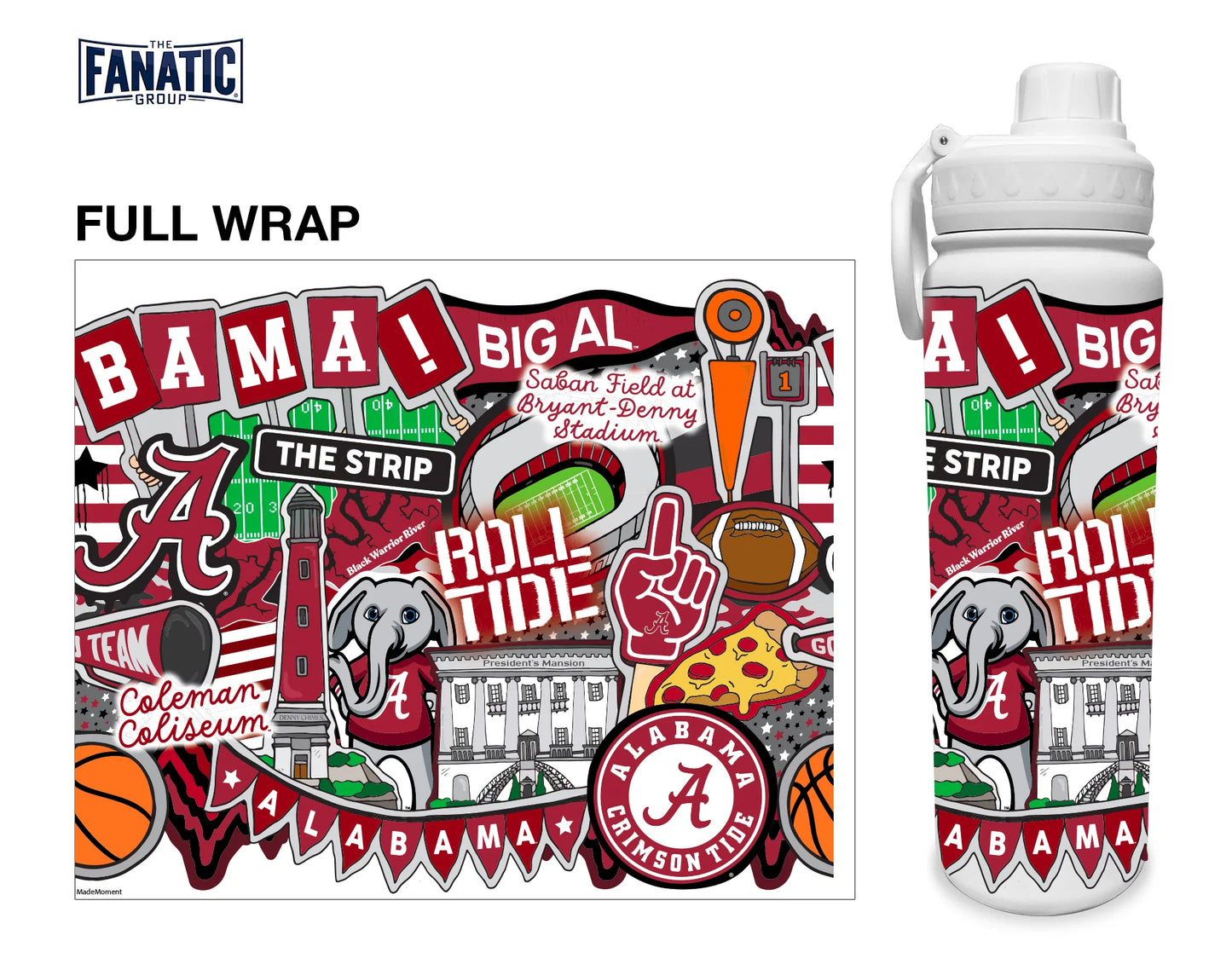 THE FANATIC GROUP UNIVERSITY OF ALABAMA 24OZ. STAINLESS STEEL BOTTLE - MADE MOMENT WRAP