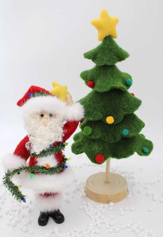 Trade Cie 6.7x13.75" Layered Green Felt Tree w/ Star and Pom Pom Ornaments