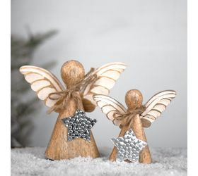 Pd HOME WOODEN ANGEL W/ METAL STAR ON NECK-Small