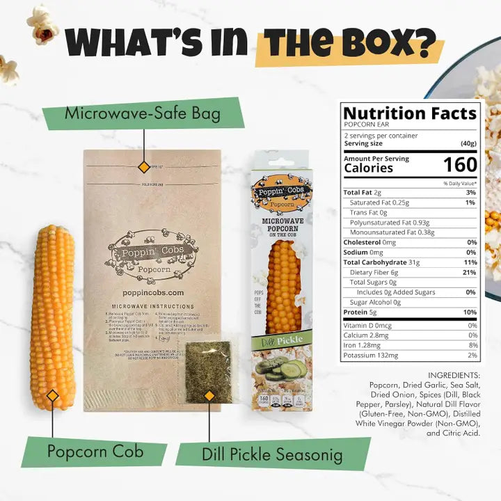 Poppin' Cobs Popcorn On the Cob with Dill Pickle Seasoning