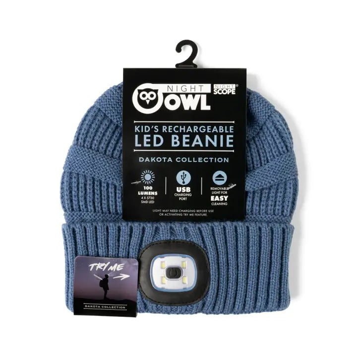 Night Scope Kid's Dakota Rechargeable Led Beanie-Blue