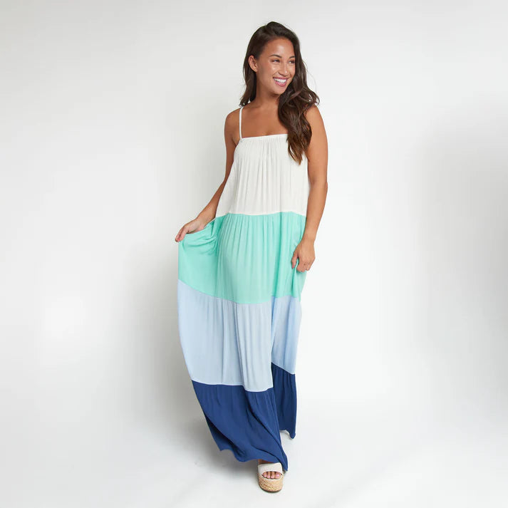 ELSIE & ZOEY Amryn Color Block Tiered Maxi Dress-Future Dusk