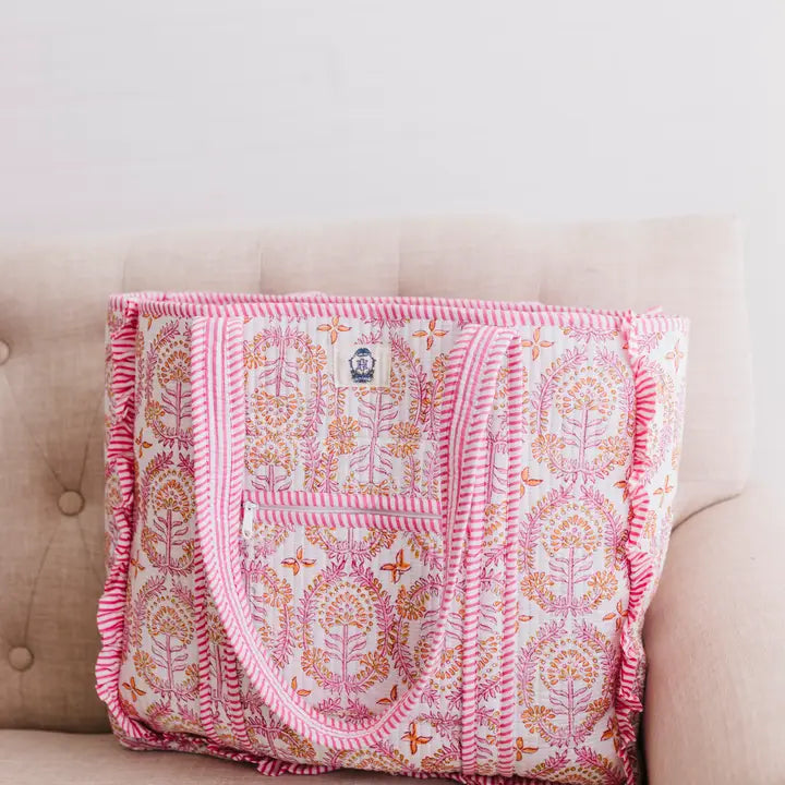 Heart of Grace Dahlia | Large Quilted Ruffle Tote Bag