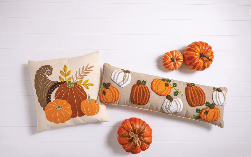 MUD PIE CORNUCOPIA EMBROIDERED PILLOW