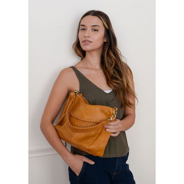 Joy Susan Cassidy Whipstitch Convertible Hobo Bag-Whiskey