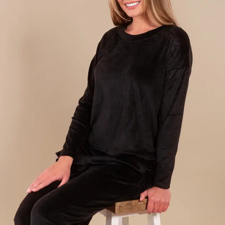 Amanda Blu Black Luxe Lounge Pajama-Set | Soft Velour Pj