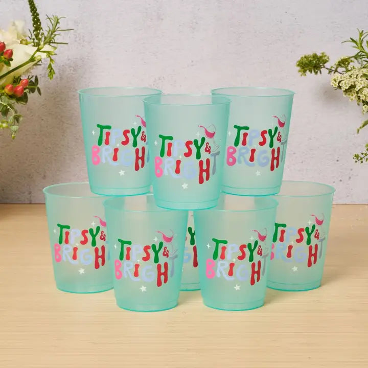 Sophistiplate Christmas Cocktail Frost Flex Cups/8pk - Tipsy & Bright