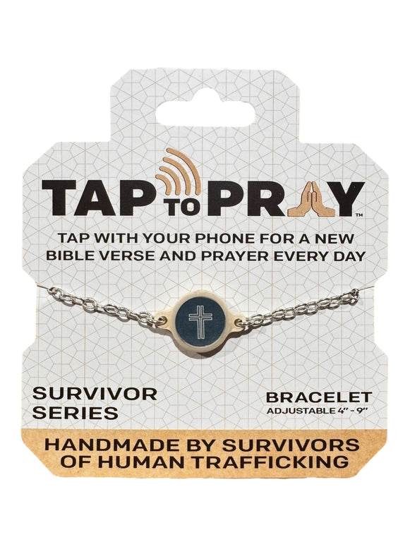 Versible Tap To Pray™ - Survivor Series Handmade Bracelets-.999 Silver-Plated + Slate Cross