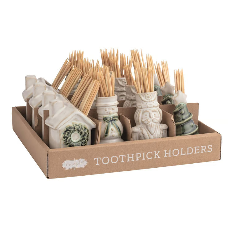 MUD PIE White Christmas Toothpick Caddy Sets