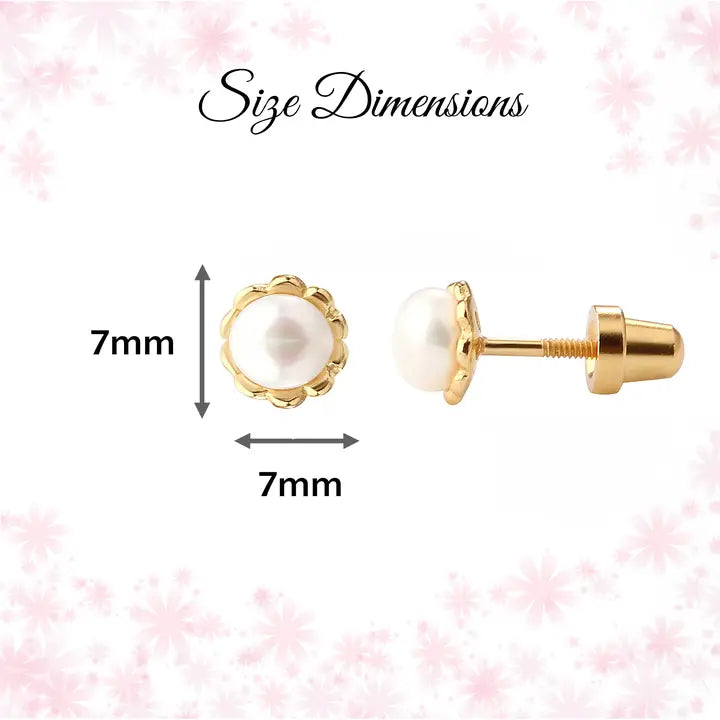 Cherished Moments Girls 14K Gold-Plated Pearl Screw Back Earrings For Toddlers