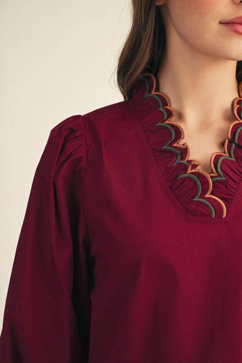 Jodifl 3/4 Puff Sleeves V Neck Solid Top