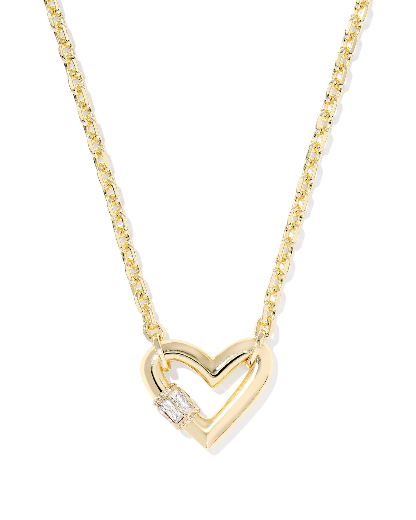 KENDRA SCOTT EMERY HEART SHORT PENDANT NECKLACE GOLD WHITE CZ