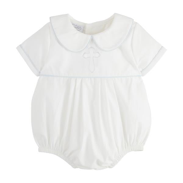 MUD PIE BLUE CROSS POPLIN BUBBLE-0-3M