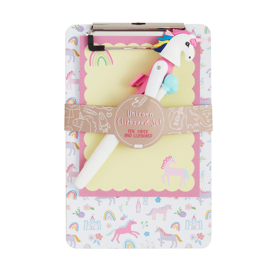 MUD PIE WHITE UNICORN PEN AND CLIPBOARD SET