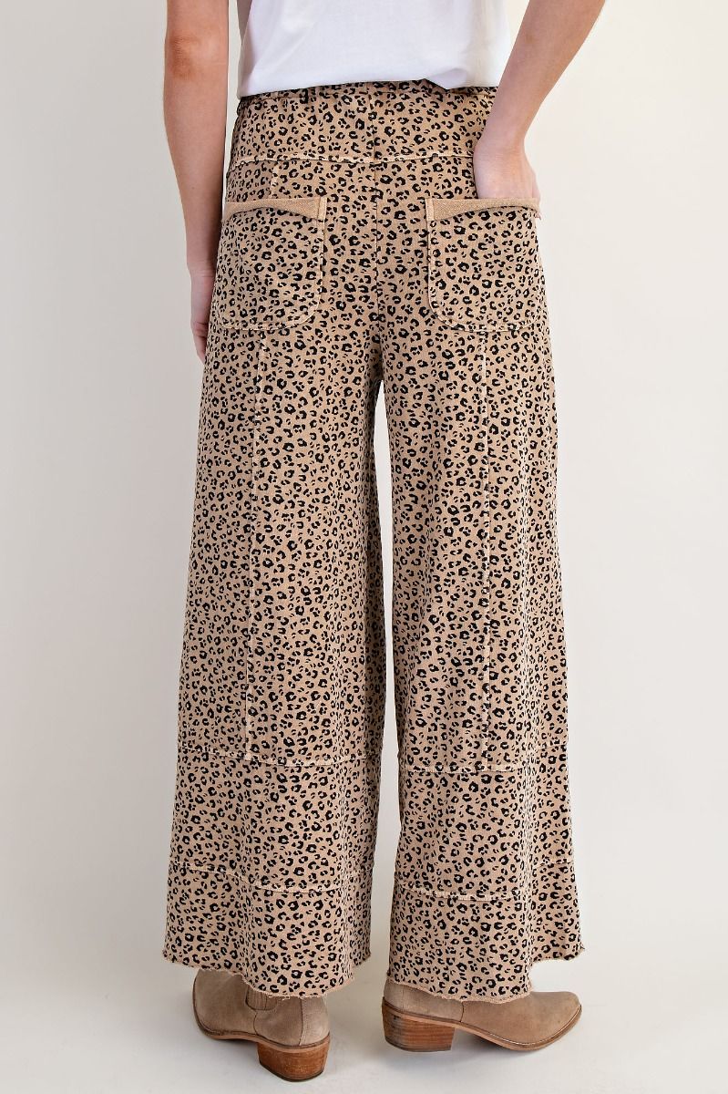 EASEL ANIMAL PRINT MINERAL WASHED TERRY KNIT LOUNGE PANTS