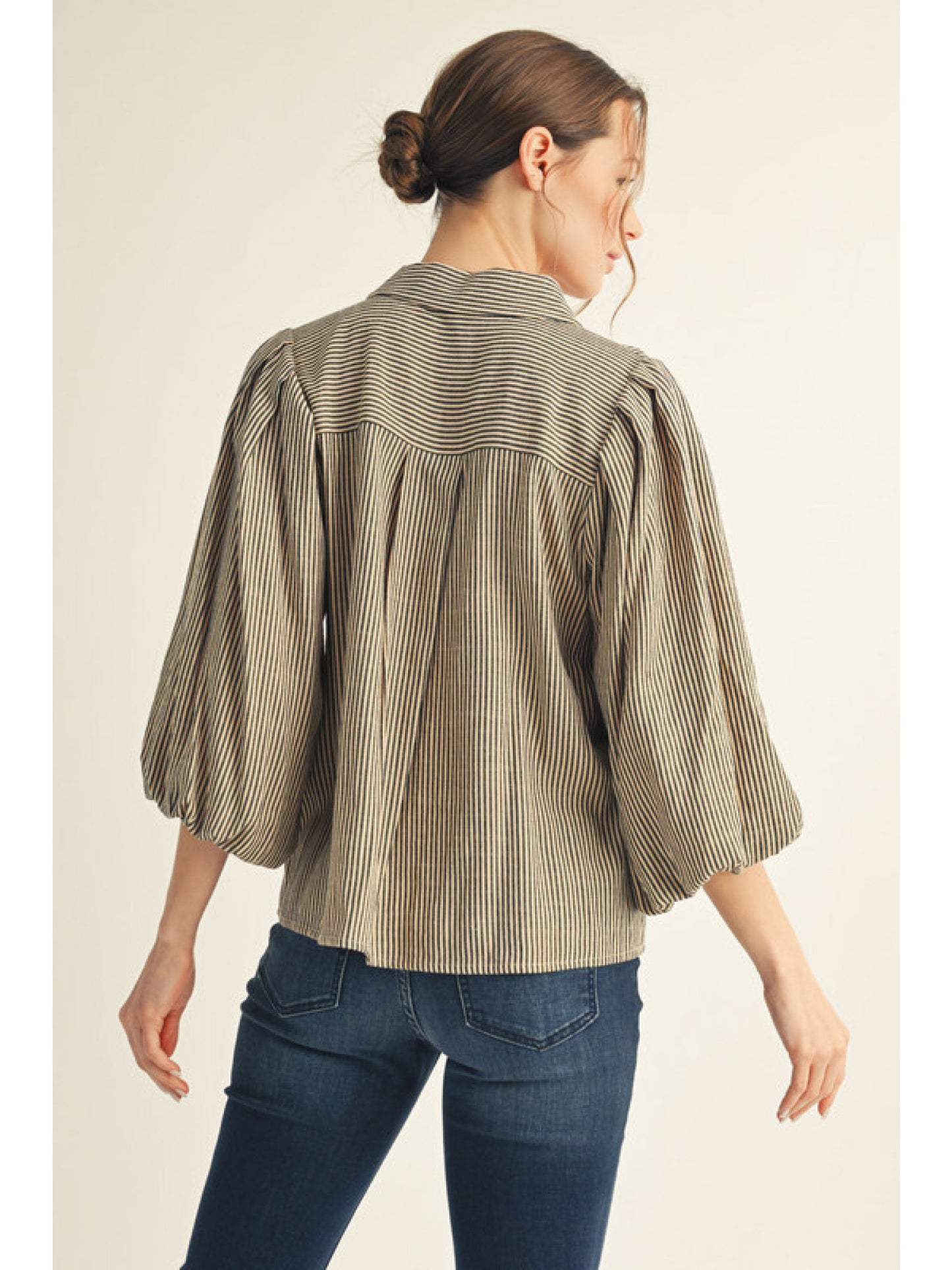 Jodifl 3/4 puff sleeves stripe top