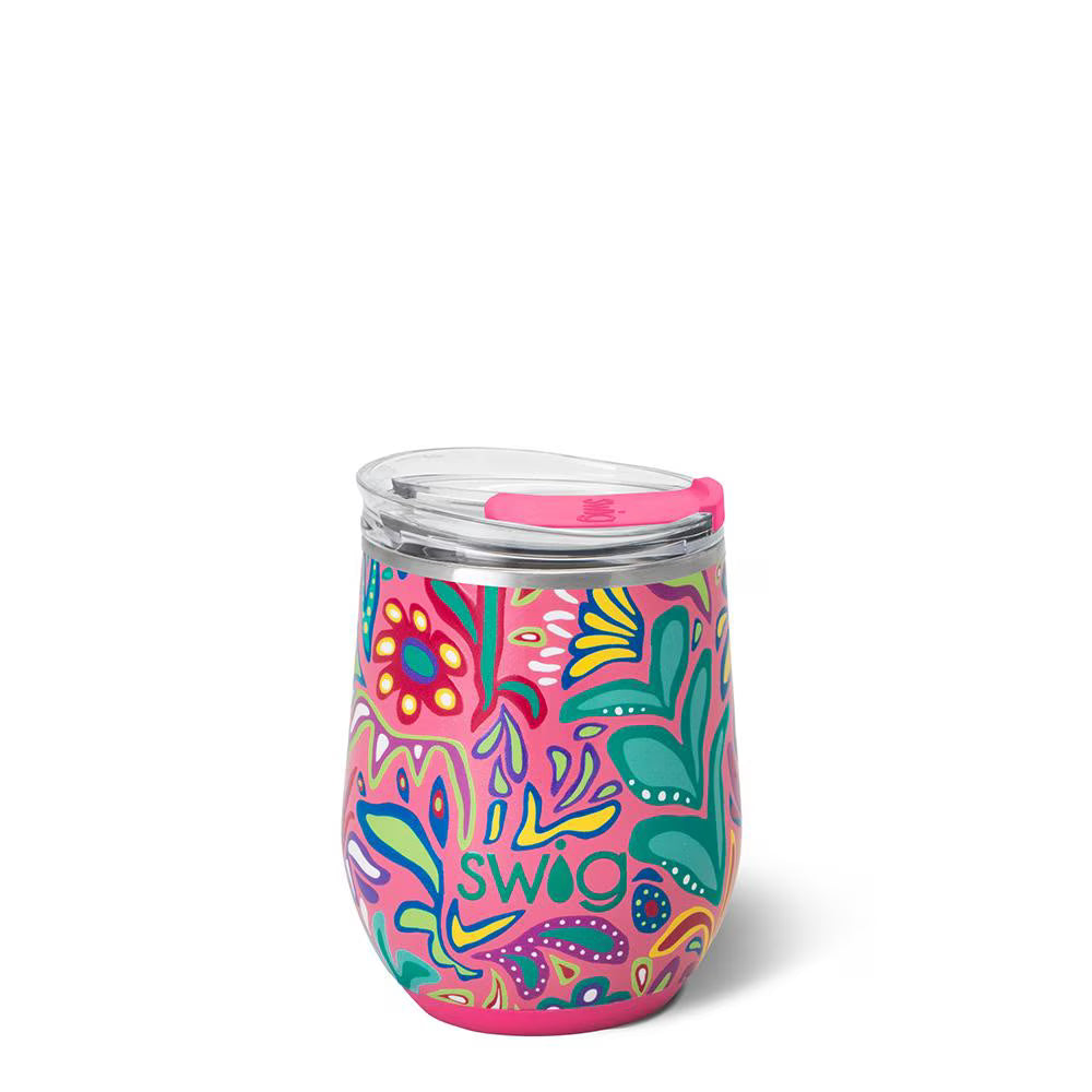 swig wine glass Swig Life Flora Rosa Stemless Wine Cup 12oz