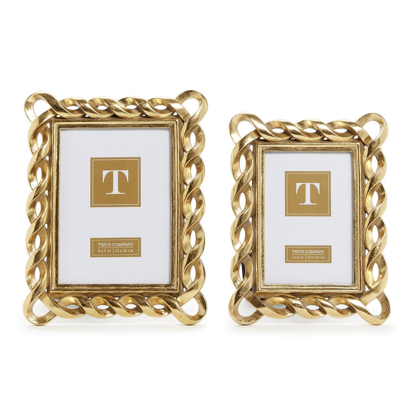 TWO'S COMPANY GOLD RIBBON PHOTO FRAME