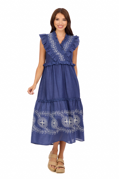 MUD PIE RADFORD EMBROIDERED MIDI DRESS