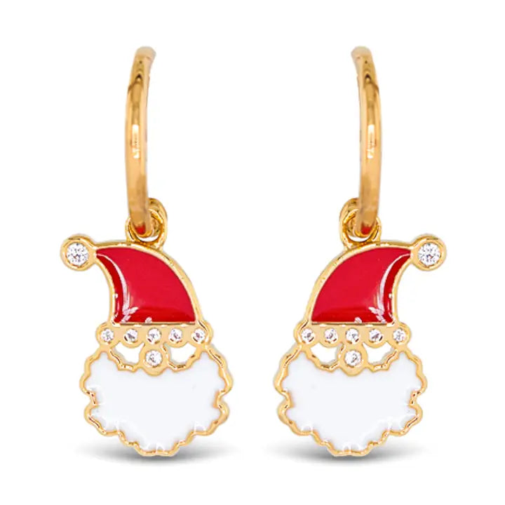 Amanda Blu Gold Cz & Enamel Santa Huggie Hoop Earring