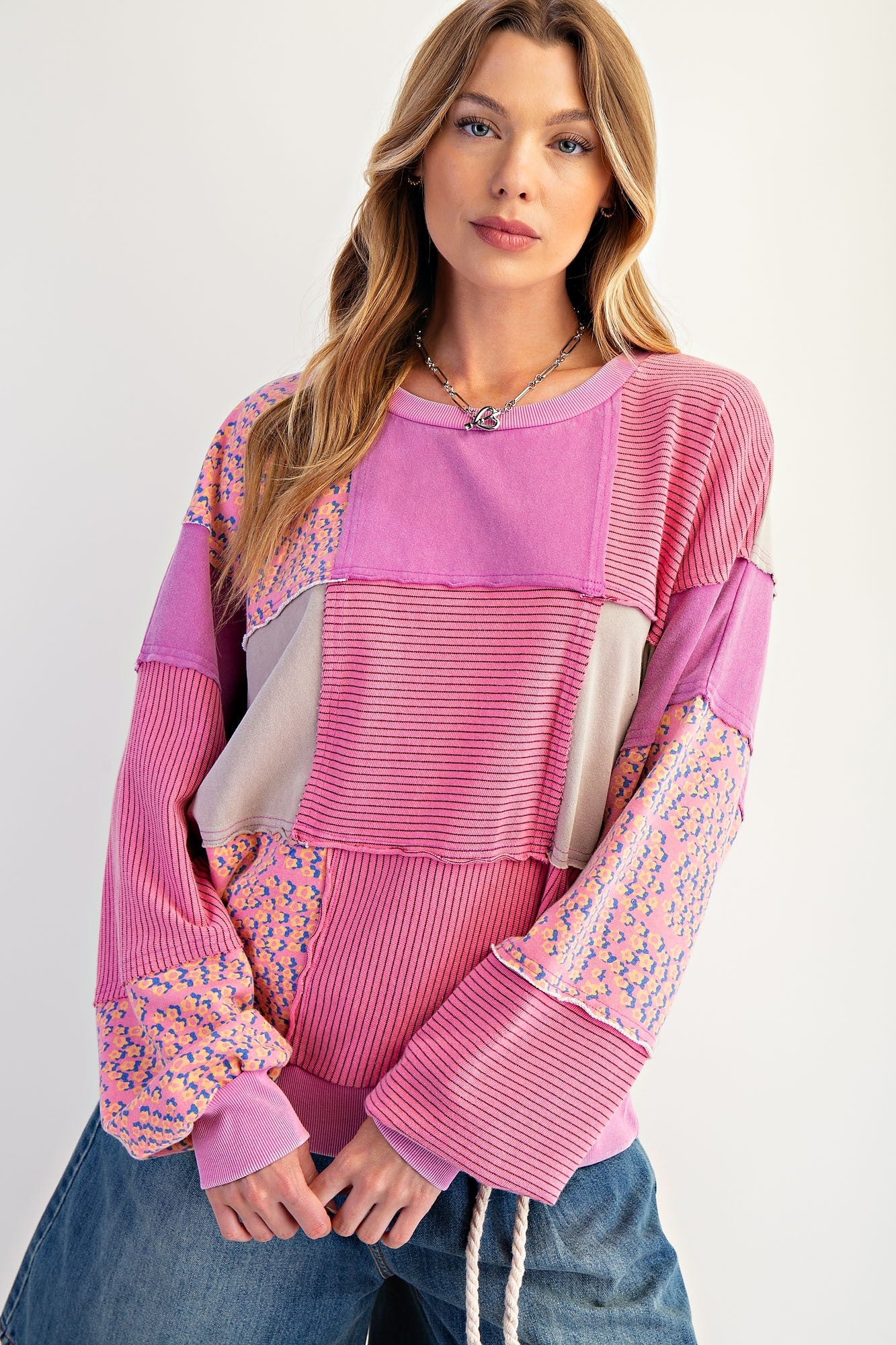 EASEL PATCHWORK WASHED TERRY PULLOVER