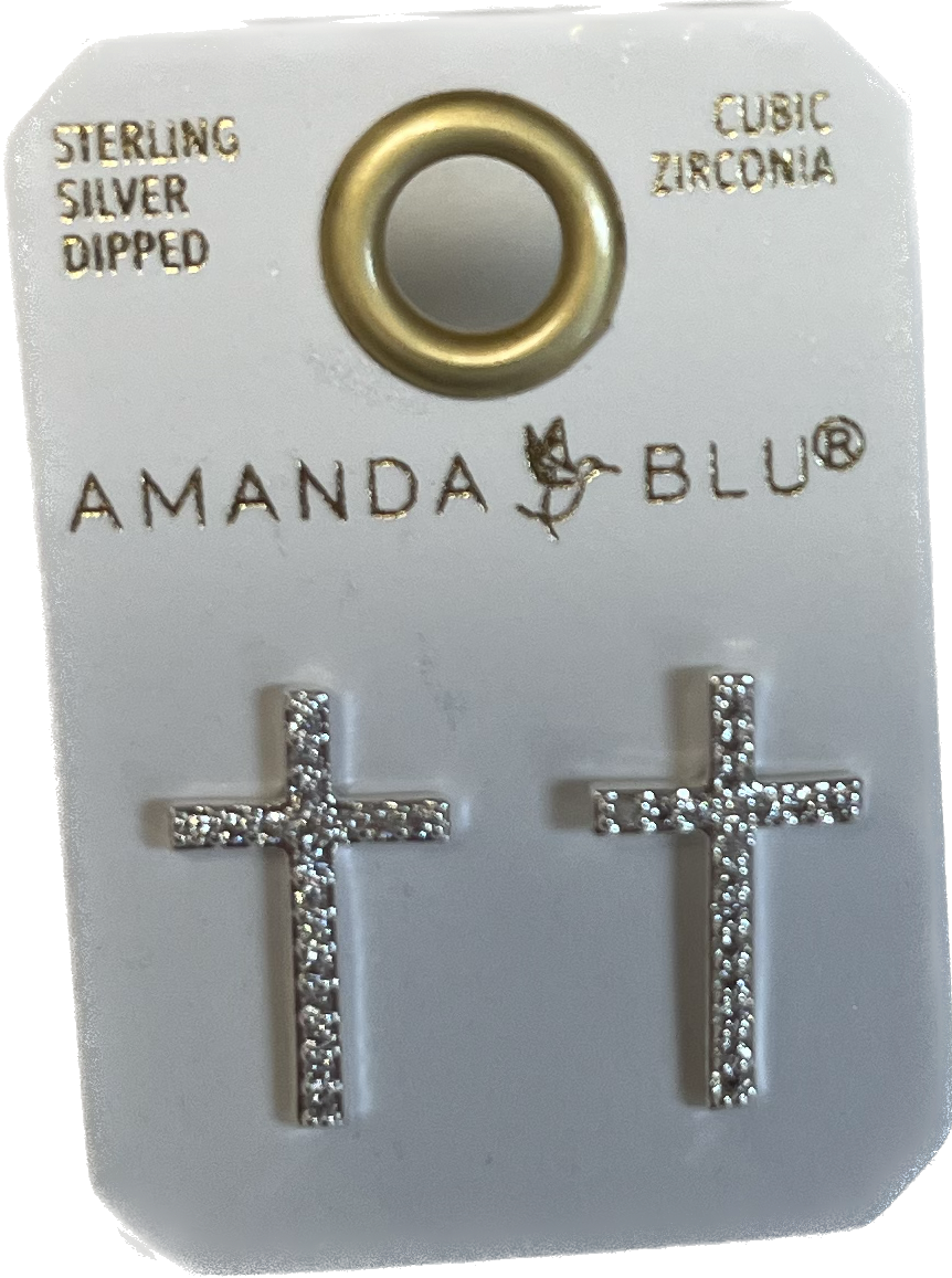 Amanda Blu Silver Cross Stud Earrings