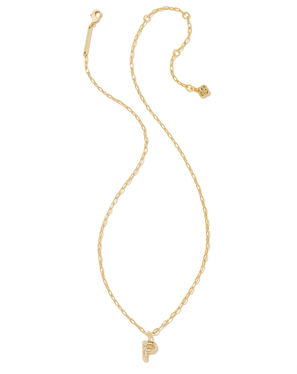 KENDRA SCOTT CRYSTAL LETTER P SHORT PENDANT NECKLACE GOLD WHITE CZ